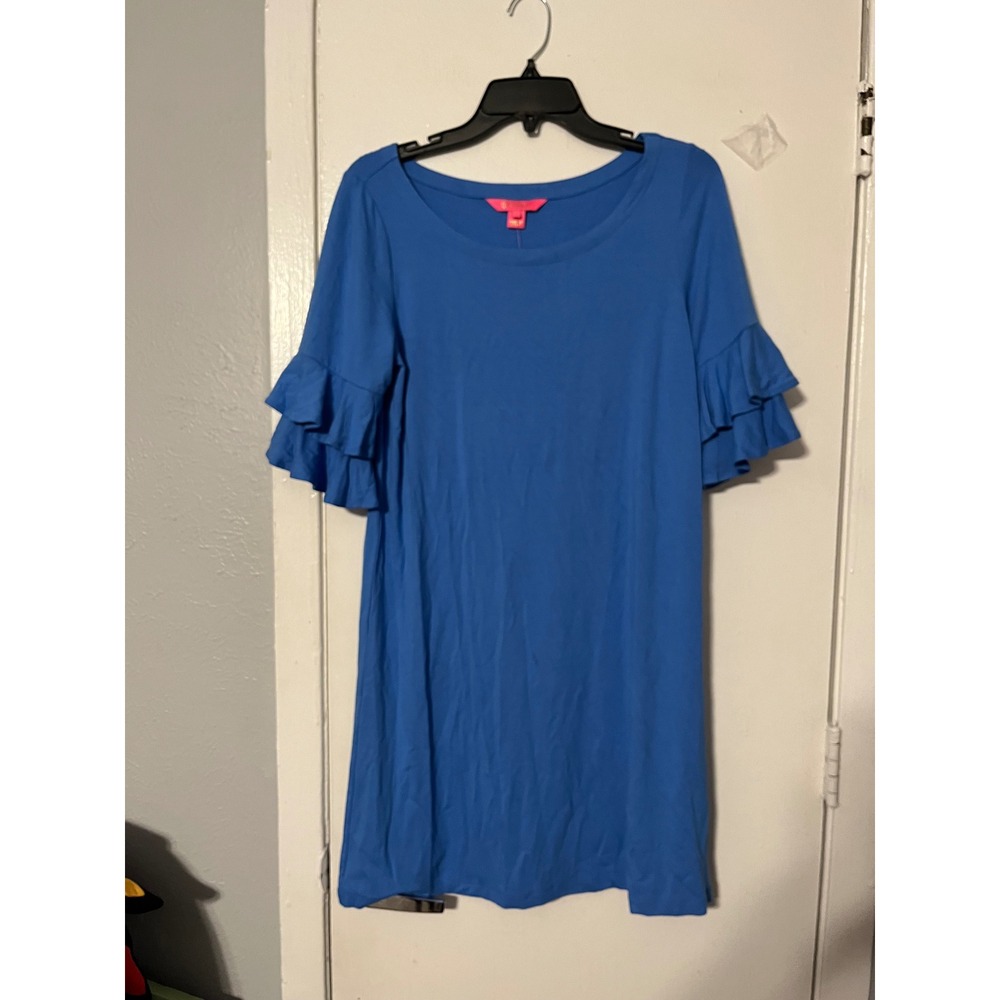 Lilly Pulitzer Blue Ruffle Tiered Sleeve Shift Dress Medium NWT